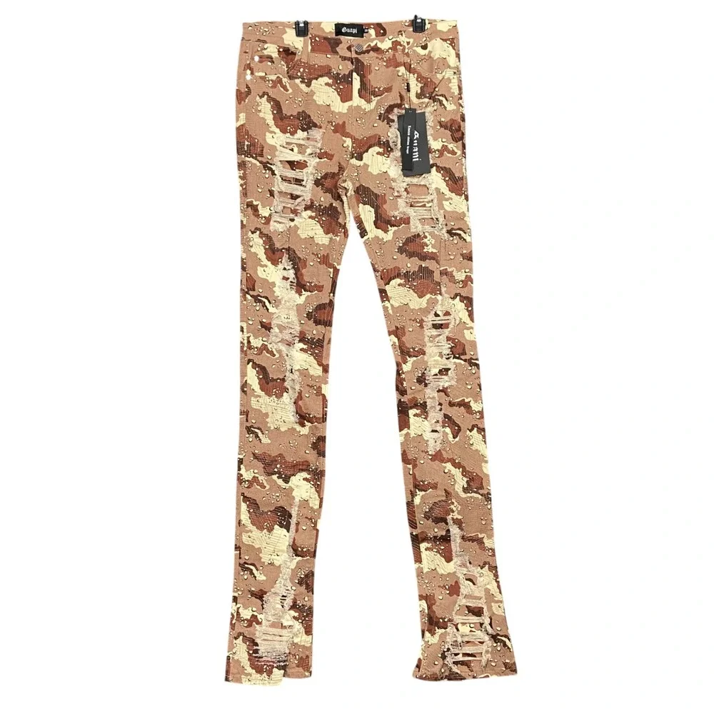Guapi Limited Edition Drops Men's 38 Red Camo Distressed Skinny Fit Jeans Urban
